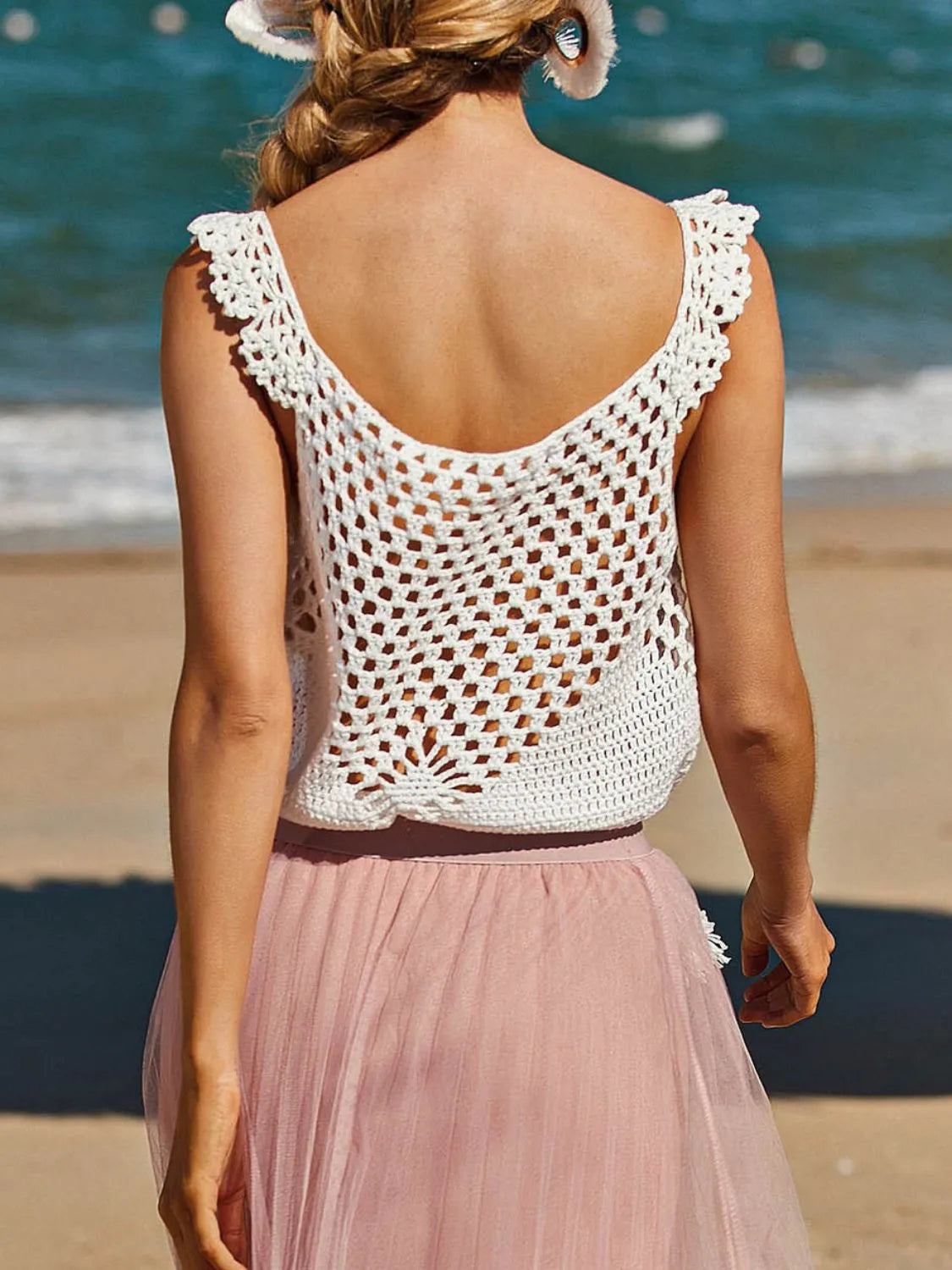 Tassel Openwork Sleeveless Knit Cover Up