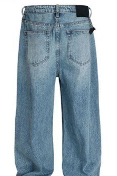 Men's Wide Straight Jeans with Pockets