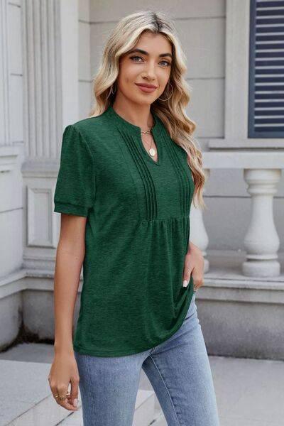 Notched Short Sleeve Top