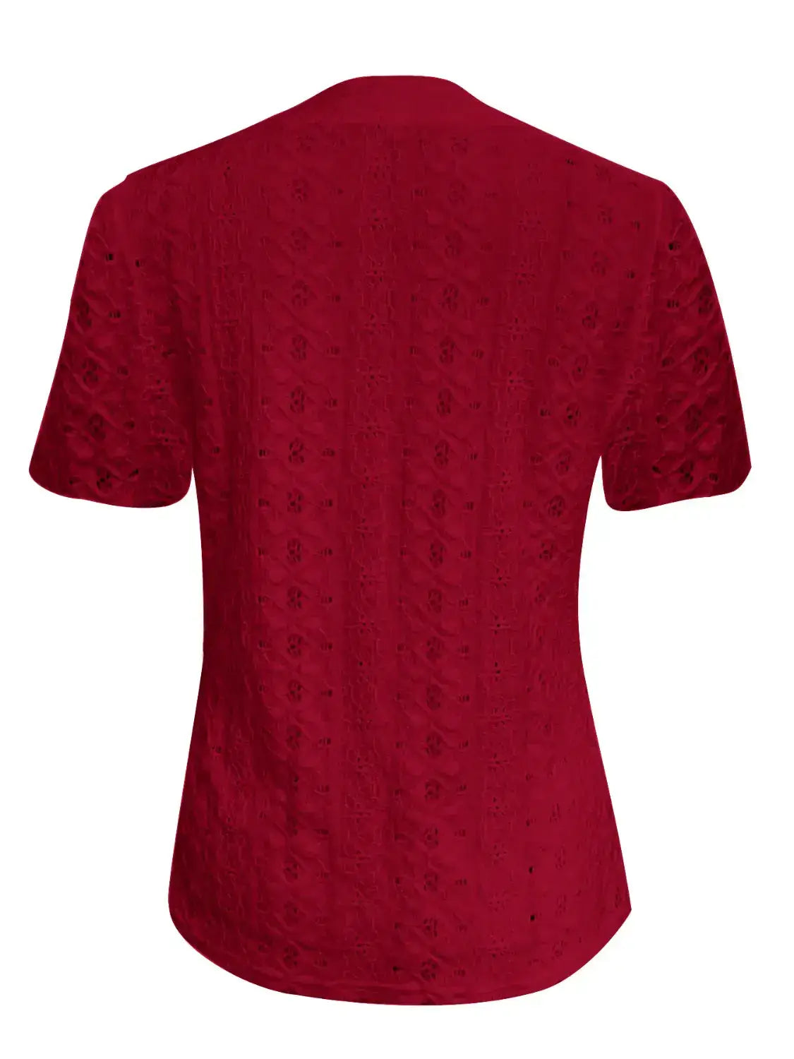 Openwork Notched Short Sleeve Top - Clothes For Her Online Store