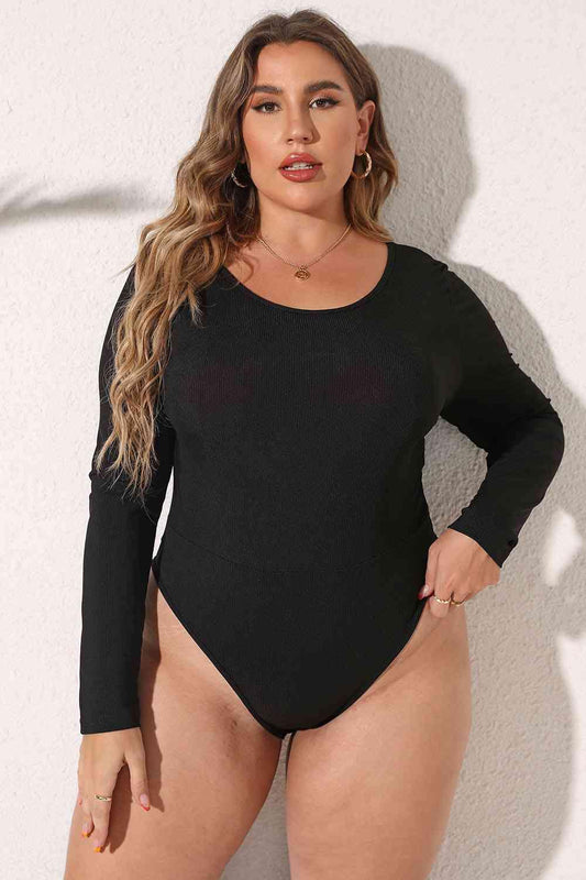 Plus Size Round Neck Long Sleeve Bodysuit - Clothes For Her Online Store