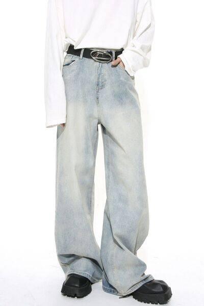 Washed Straight Leg Jeans - Clothes For Her Online Store