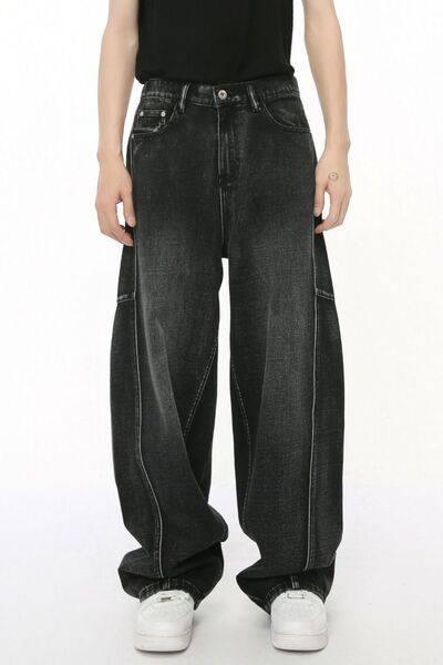 Panelled Straight Leg Jeans - Clothes For Her Online Store