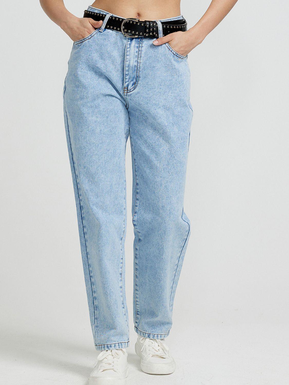 Pocketed Straight Leg Jeans - Clothes For Her Online Store