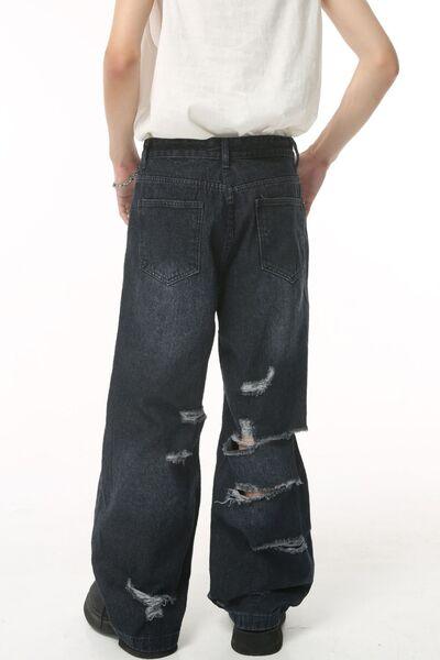 Distressed Wide Leg Pocketed Men's Jeans