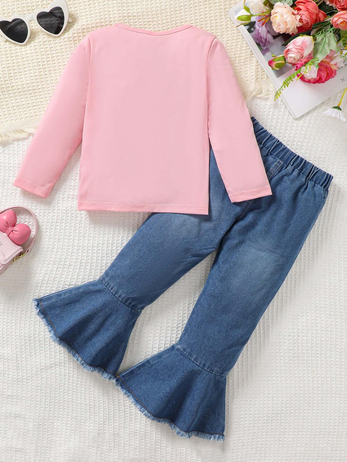 Children's Round Neck Graphic Top and Pants Set