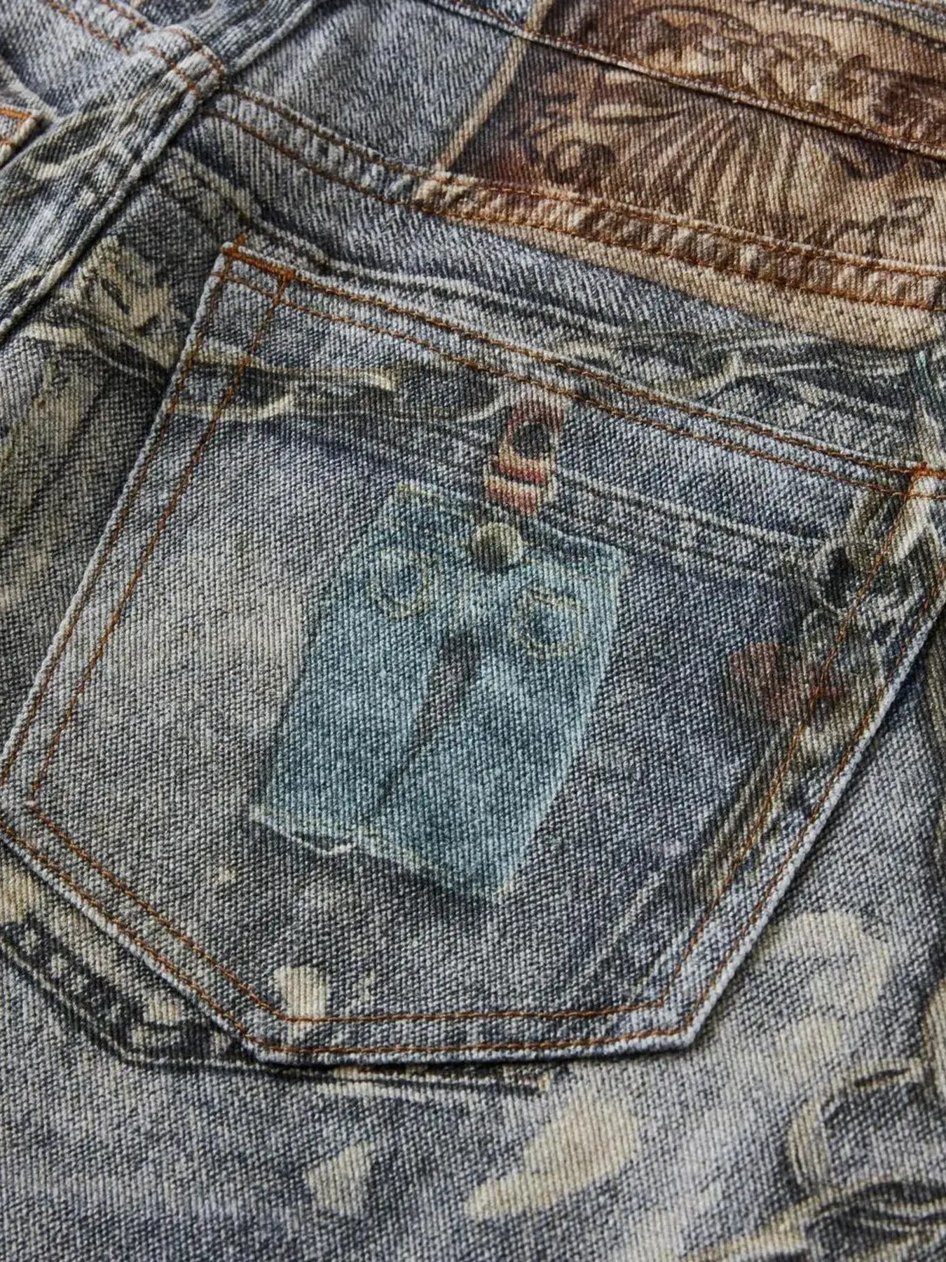 Men's Distressed Printed Wide Leg Jeans