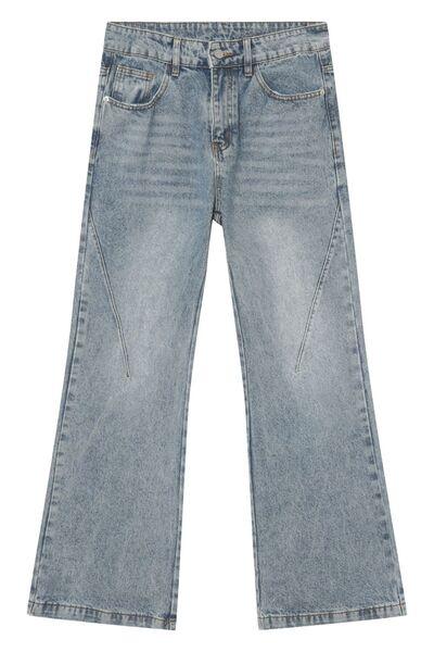 Washed Bootcut Men's Jeans with Pockets