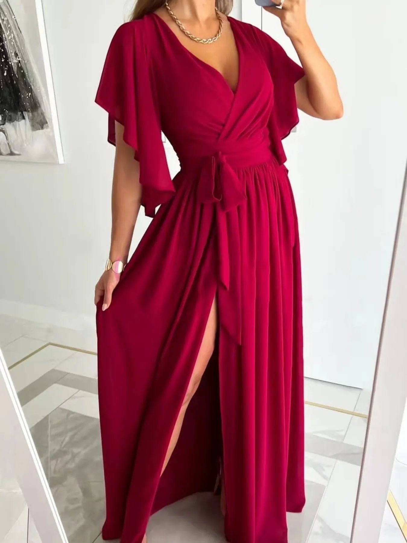Flutter Sleeve Surplice Tie Waist Dress