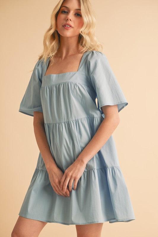 Aemi + Co Square Neck Half Sleeve Tiered Dress - Clothes For Her Online Store