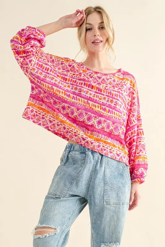 And The Why Cozy Textured Printed Casual Top