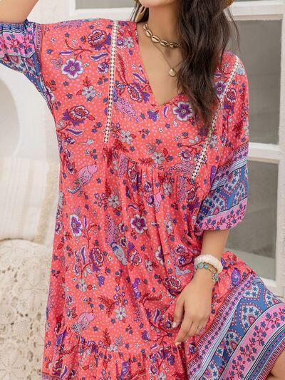 Printed Puff Sleeve Midi Dress