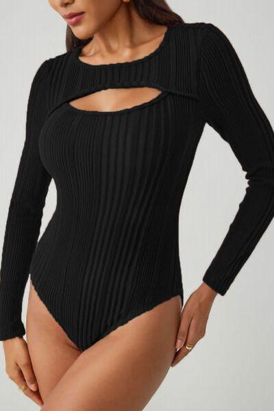 Ribbed Cutout Round Neck Bodysuit