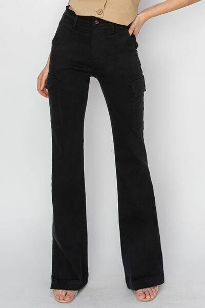 RISEN Full Size High Rise Side Slit Cargo Bootcut Jeans - Clothes For Her Online Store