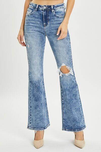 RISEN Full Size High Rise Distressed Flare Jeans - Clothes For Her Online Store