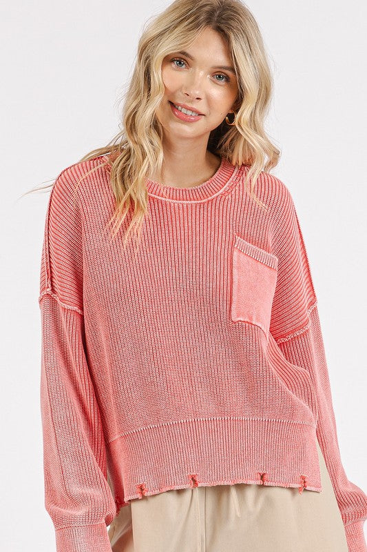 Mittoshop Distressed Hem Round Neck Dropped Shoulder Sweater - Clothes For Her Online Store