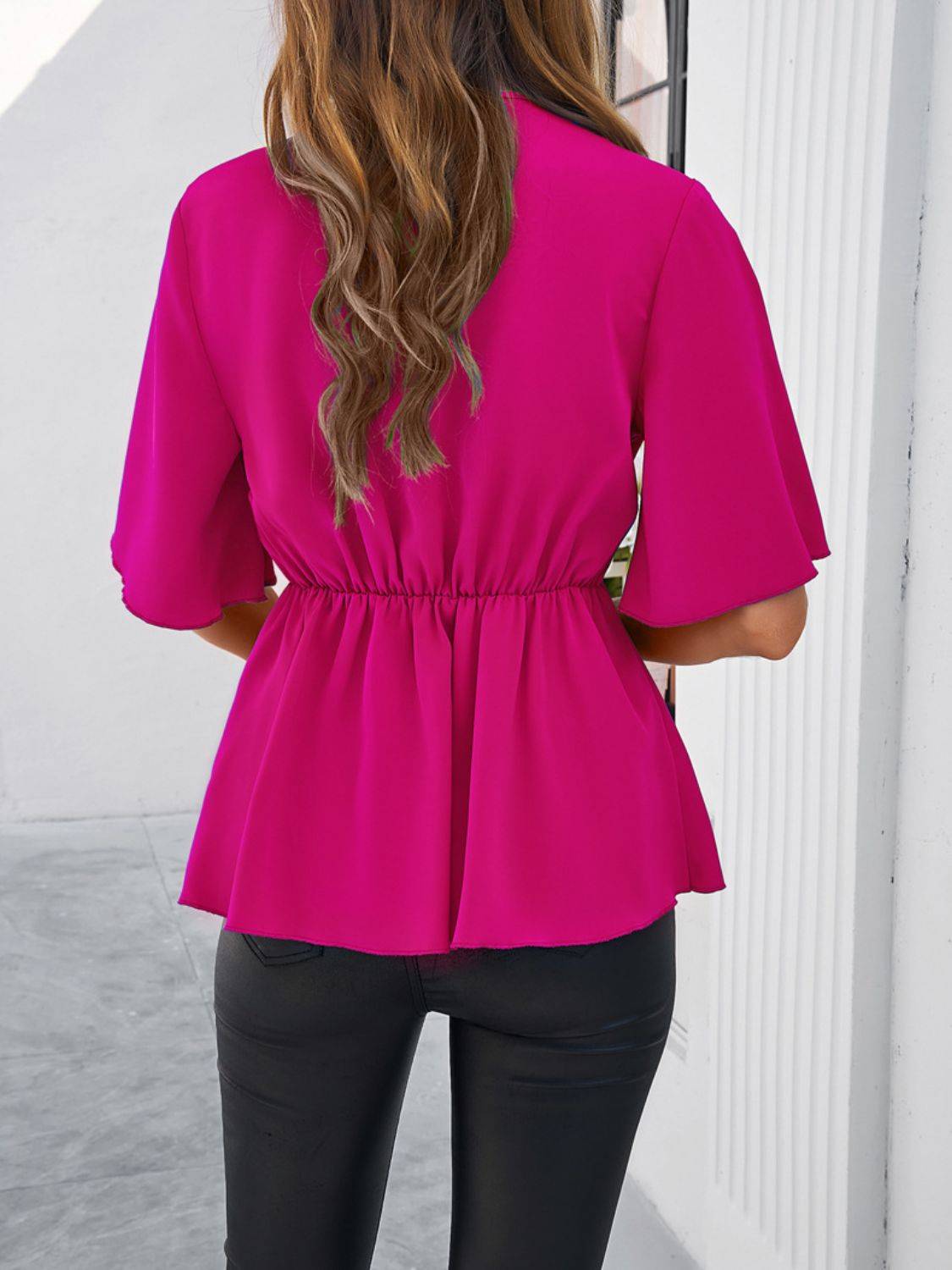 Devine Tied Front Peplum Blouse