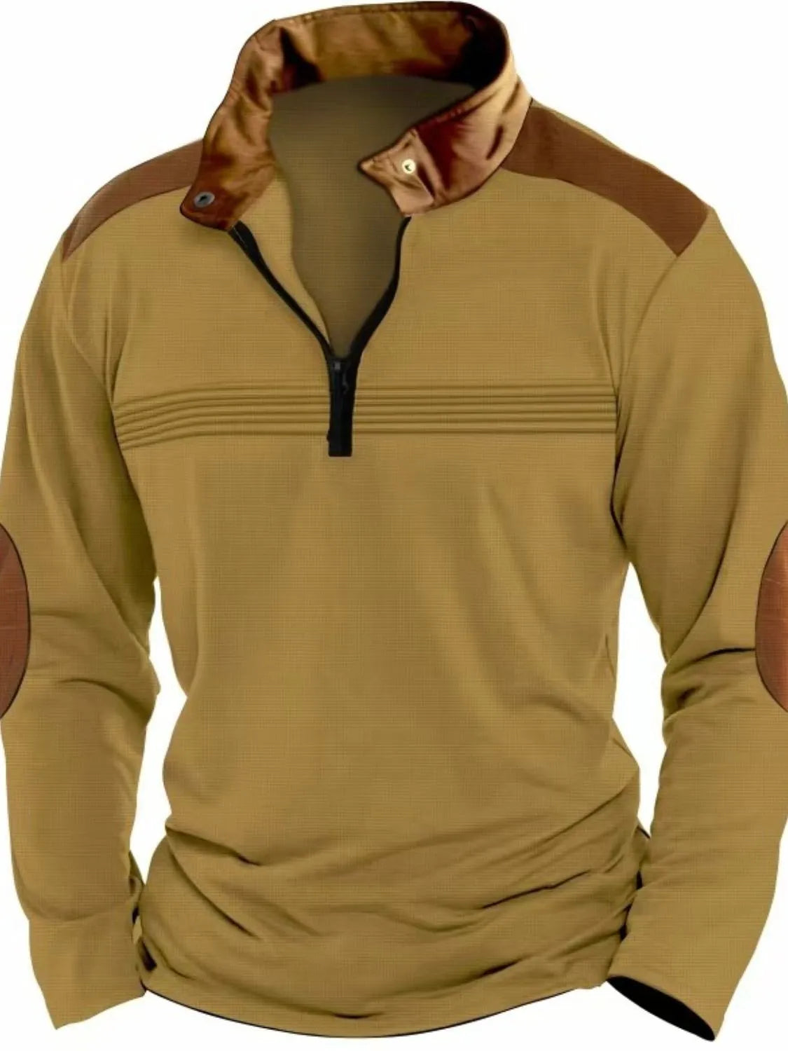 Men's Full Size Contrast Half Zip Long Sleeve Polo Plus Size