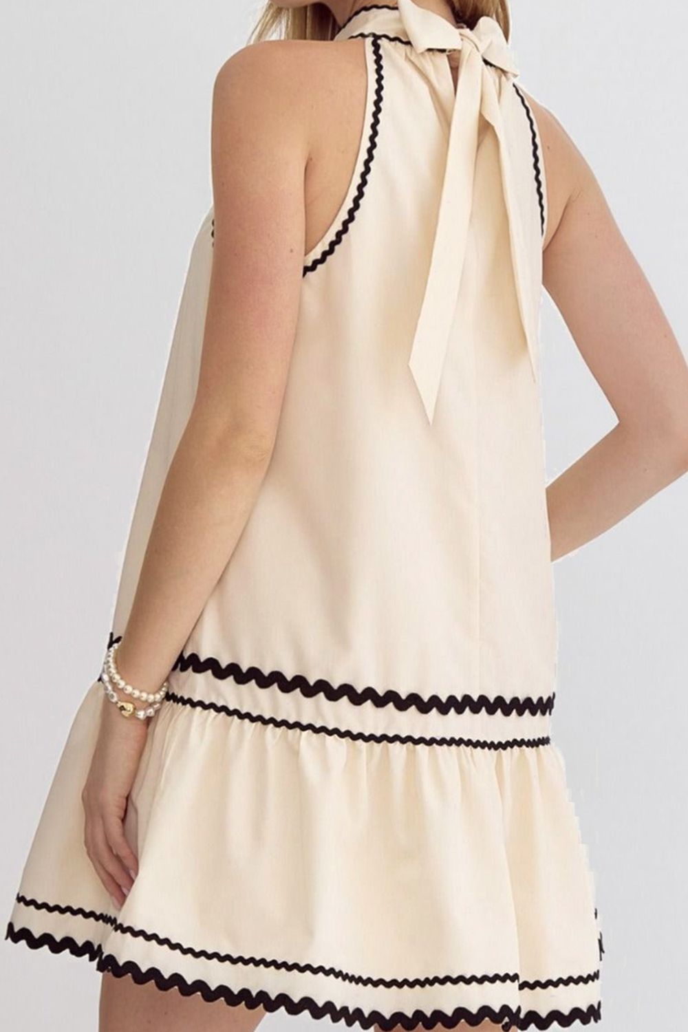 Stripe Ric Rac Trim Sleeveless Mini Dress