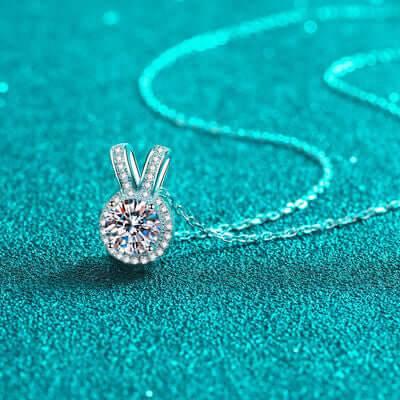 1 Carat Moissanite Rabbit Ears Shape Pendant Necklace