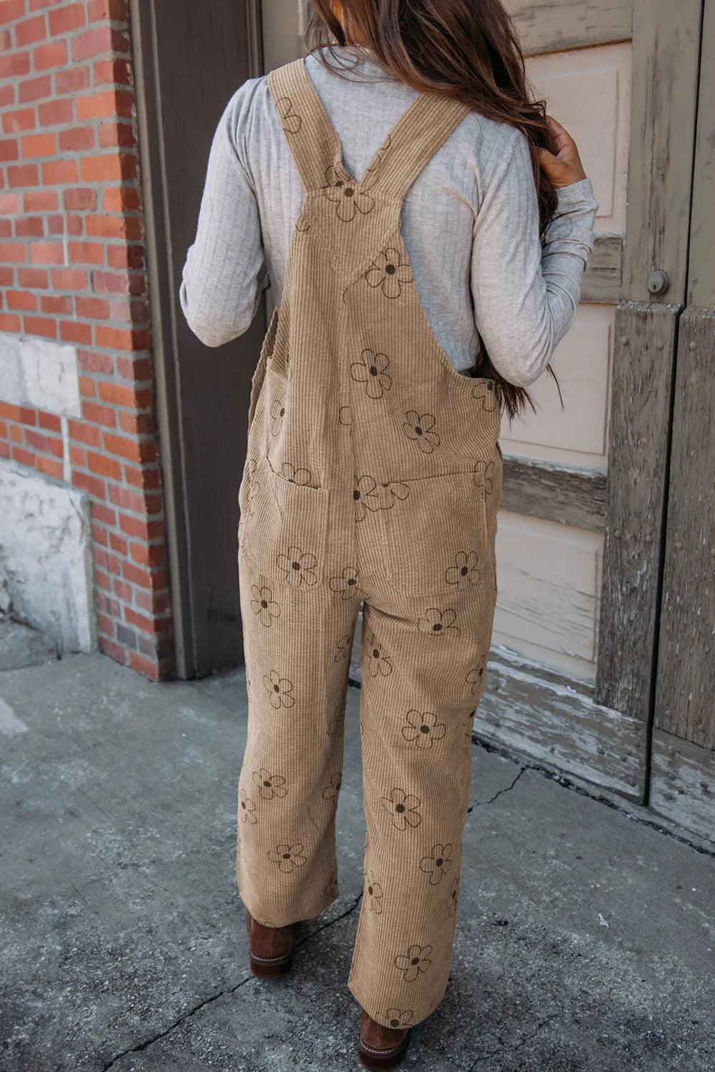 Flower Wide Strap Overalls with Pockets - Clothes For Her Online Store