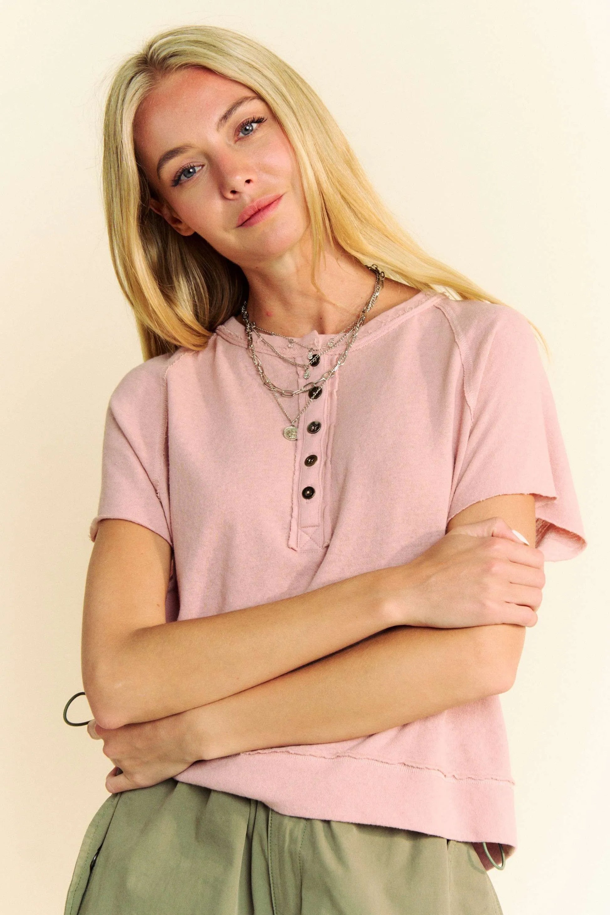 Davi & Dani Breezy Knit Fabric Short Sleeve T-shirt Top