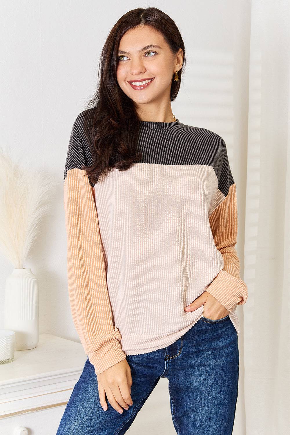 Double Take Color Block Dropped Shoulder T-Shirt - Clothes For Her Online Store