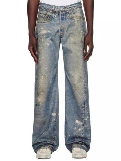 Men's Washed Printed Straight Jeans