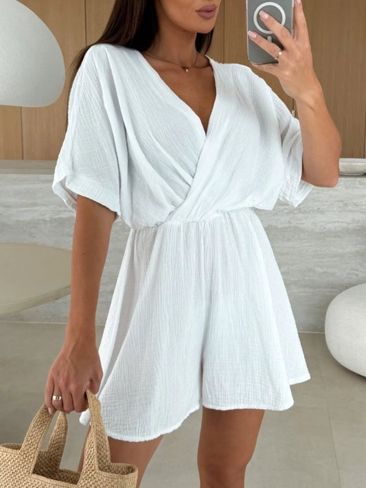 Surplice Half Sleeve Wrap Romper