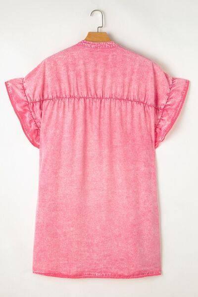 Ruffled Short Sleeve Buttoned Denim Mini Dress - Clothes For Her Online Store
