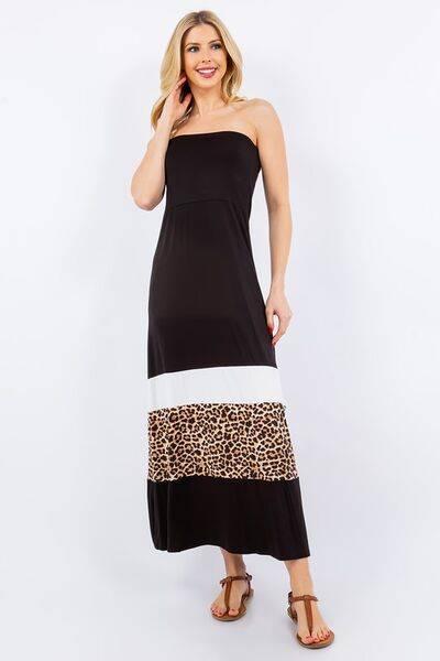 Celeste Full Size Leopard Color Block Tube Maxi Dress Plus Size - Clothes For Her Online Store