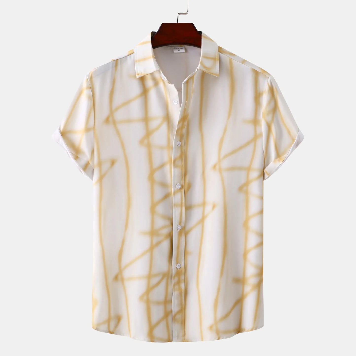Men's Plus Size Abstract Lines Print Short Sleeve Summer Casual Shirt