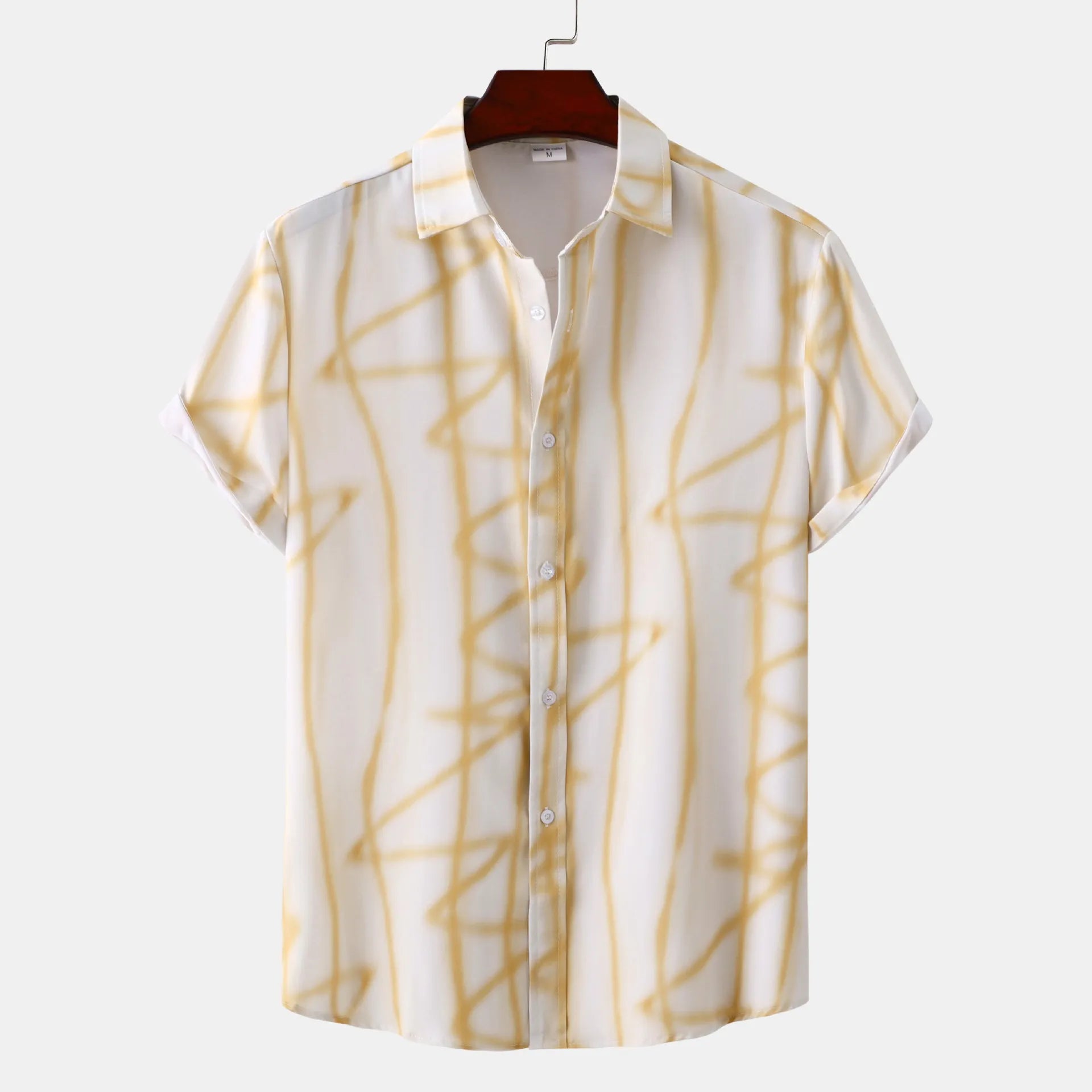 Men's Plus Size Abstract Lines Print Short Sleeve Summer Casual Shirt