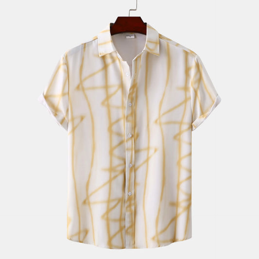 Men's Plus Size Abstract Lines Print Short Sleeve Summer Casual Shirt