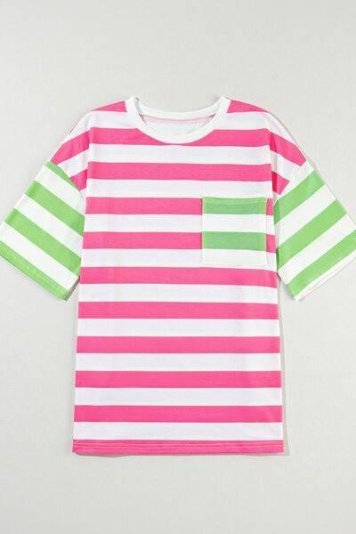 Contrast Striped Round Neck Half Sleeve T-Shirt