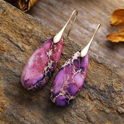 Teardrop Shape Natural Stone Dangle Earrings - Clothes For Her Online Store