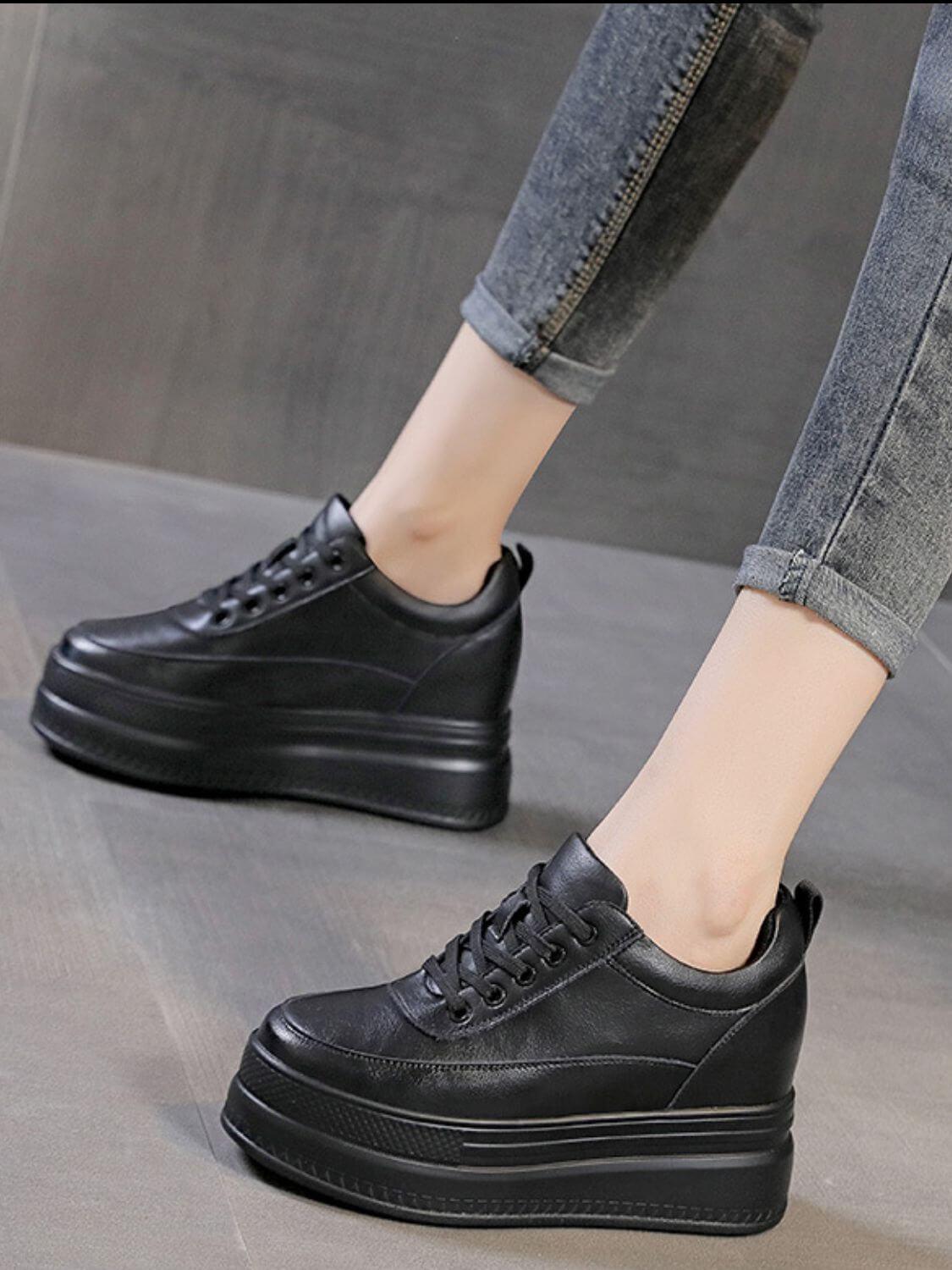 Lace Up Round Toe Platform Sneakers