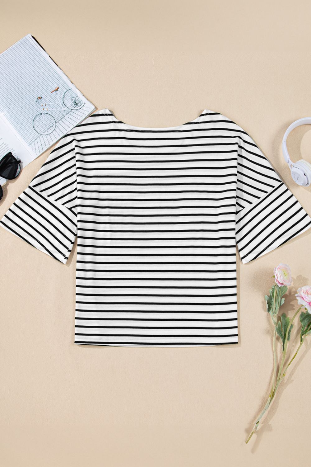 Stripe Half Sleeve Scoop Neck Top