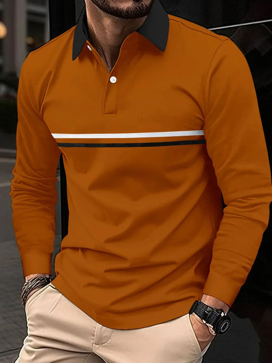 Men's Full Size Collared Neck Long Sleeve Polo Plus Size