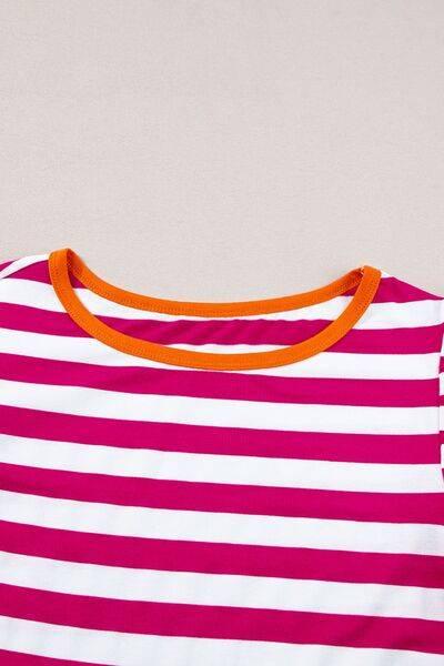 Striped Contrast Round Neck Top