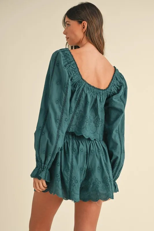 MABLE Embroidered Scalloped Lace Top and Short Set - Clothes For Her Online Store