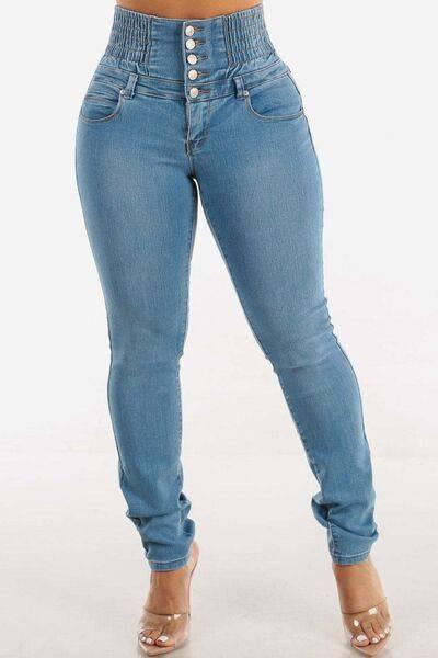 High Waist Buttoned Skinny Hip Lifting Jeans