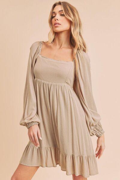 Aemi + Co Ruffled Hem Square Neck Balloon Sleeve Mini Dress