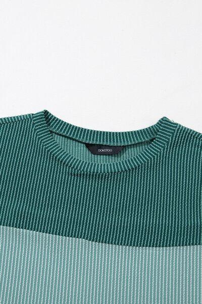 Color Block Round Neck Short Sleeve T-Shirt - Clothes For Her Online Store