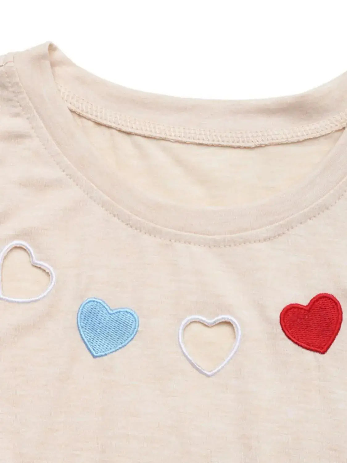 Heart Round Neck Short Sleeve T-Shirt - Clothes For Her Online Store