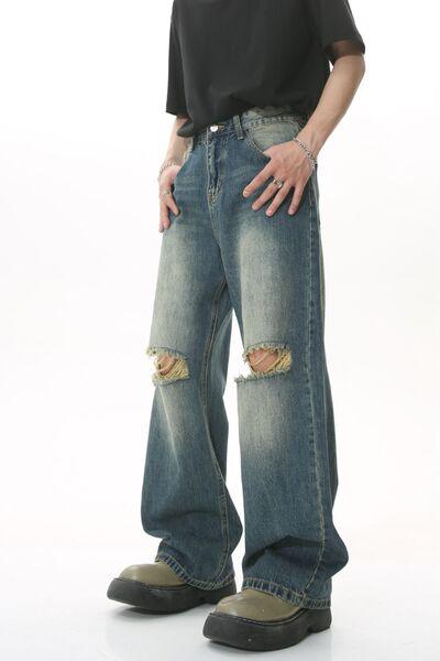 Distressed Wide Leg Men's Jeans