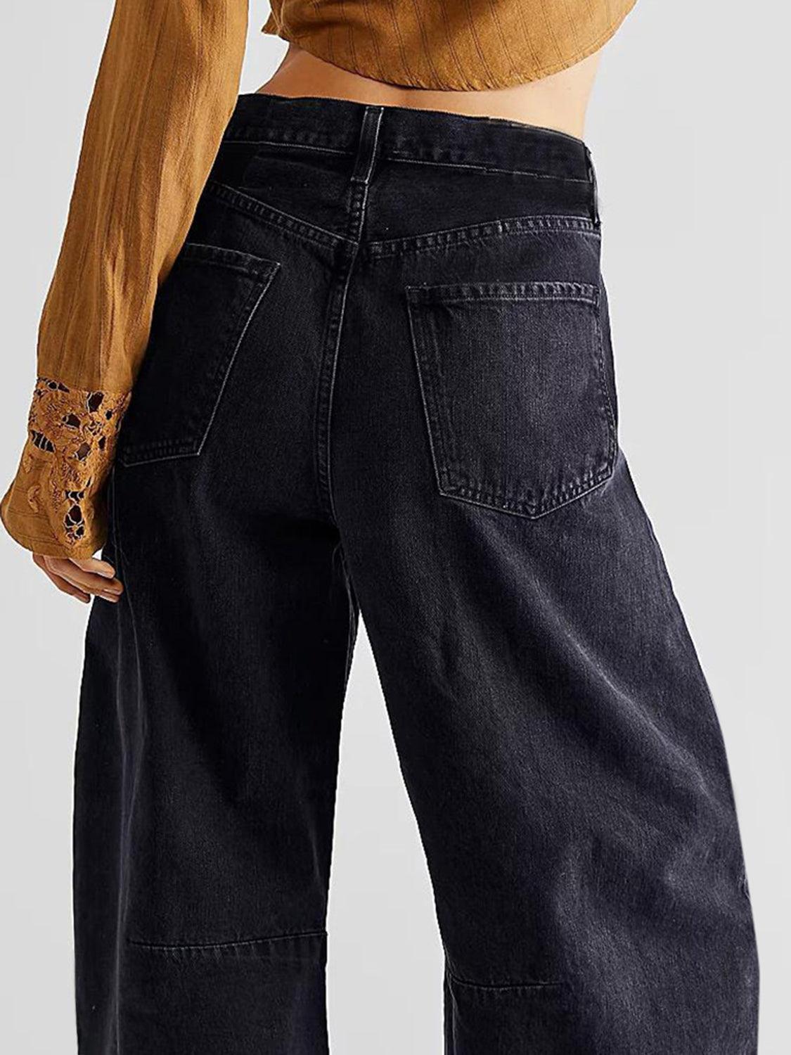 Raw Hem Wide Leg Jeans with Pockets - Clothes For Her Online Store