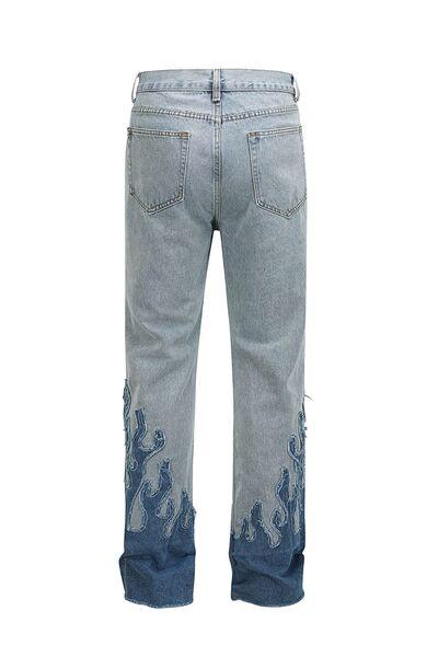 Men's Flame Pattern Patch Cargo Jeans ’