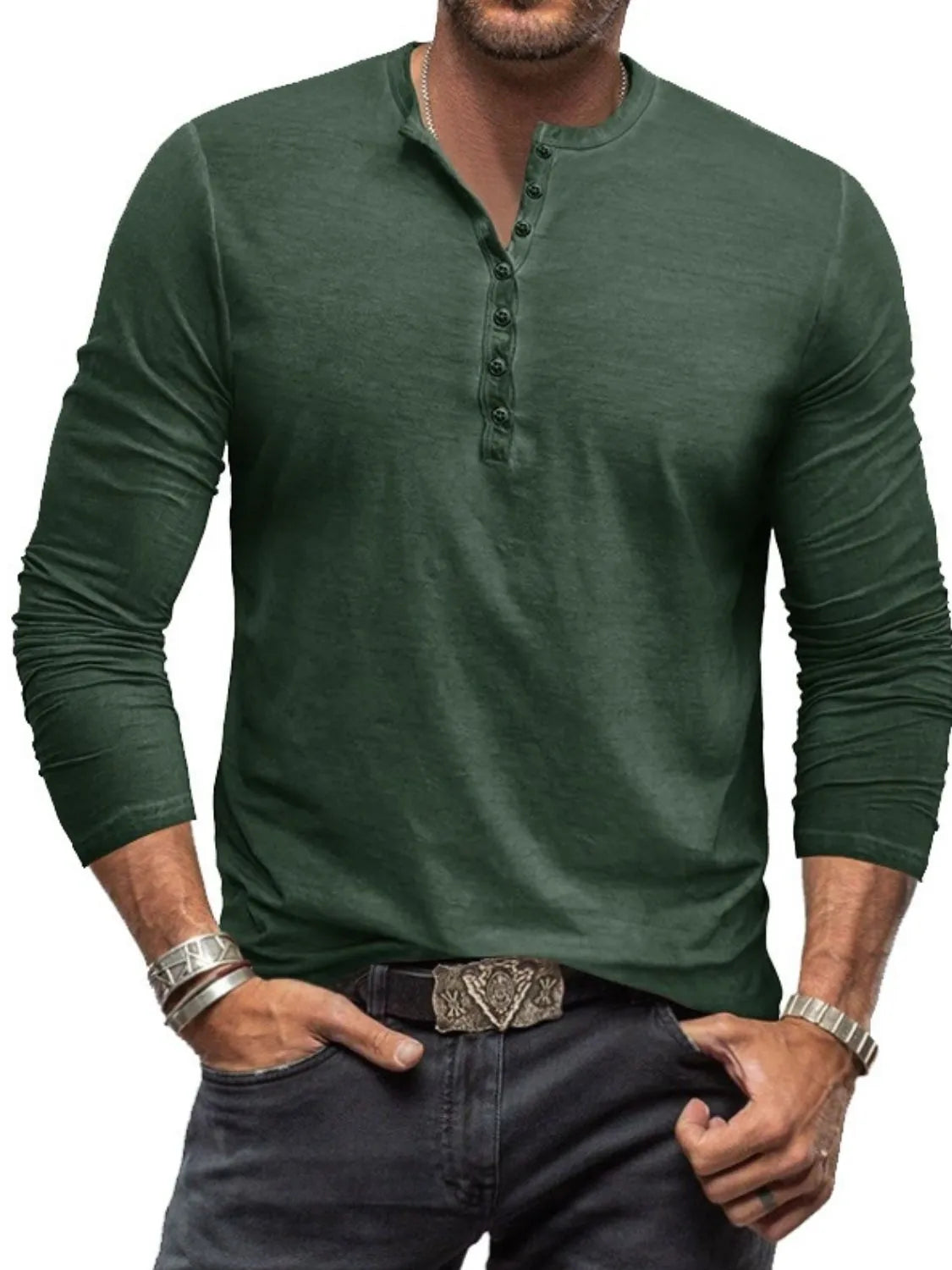 Men's Full Size Button Detail Long Sleeve Top Plus Size