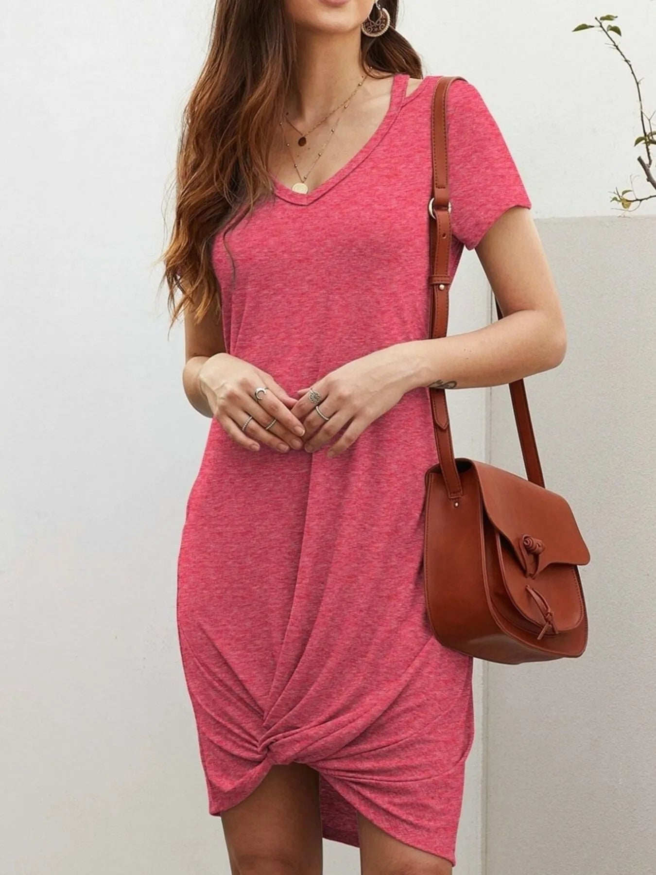 V-Neck Twisted Knot T-Shirt Dress